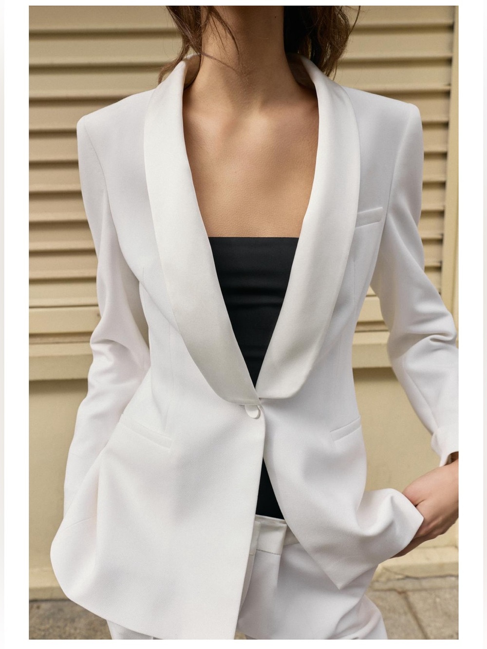 ZaraElegant White Shawl-Collar Tuxedo Blazer - Women's Jacket